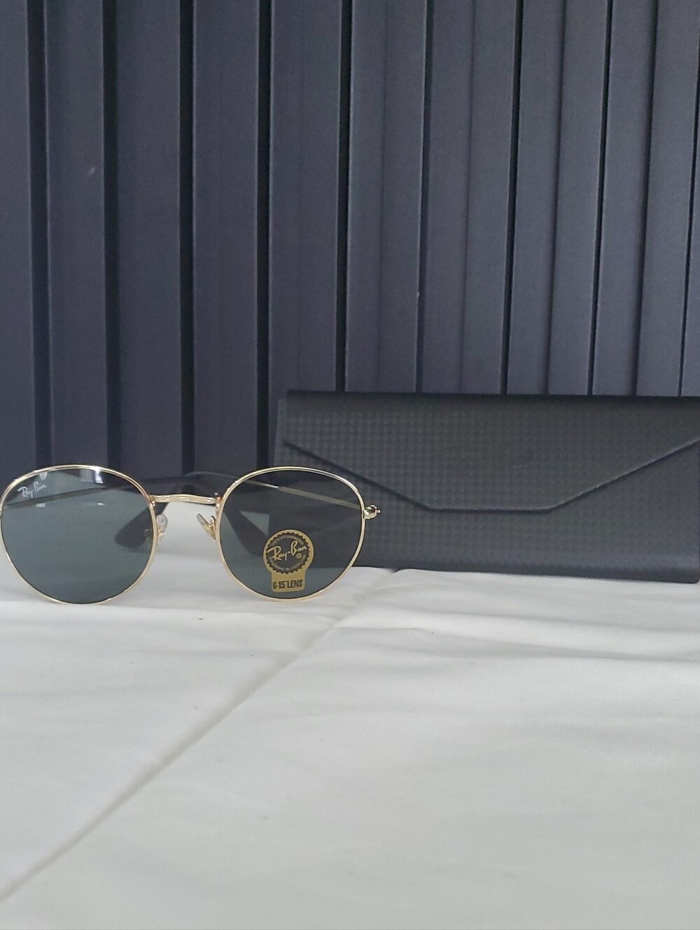 Ray-Ban Gold Frame Round Sunglasses with Black Lenses